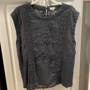 Anthropologie Gray Embroidered Sleeveless Top, M